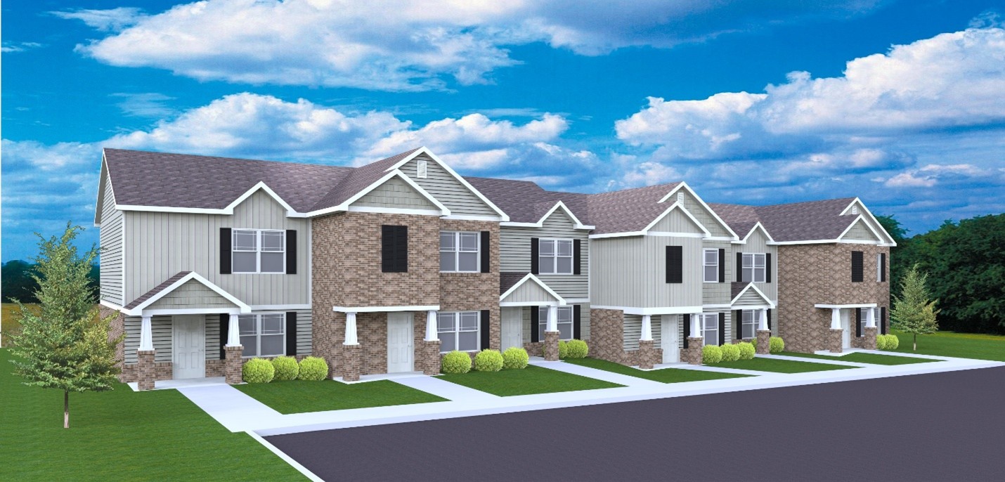 Shows a row of buildings
